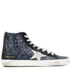 Golden goose purple sparkly high top shoes